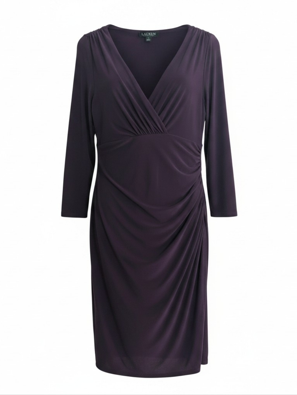 Lauren Ralph Lauren Womens Purple Jersey Ruched Surplice Sheath Dress Size 14